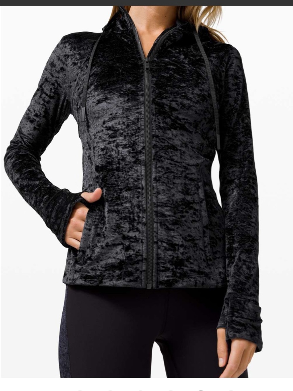 Lululemon Define Black Velvet Zip-Up Hooded Jacket, Sz 8, EUC